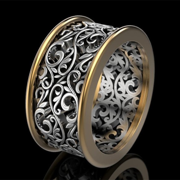 ⚡ Beautiful Carved Dainty Double Layer Wide Vintage Ring Women/Man, PD732 - Picture 1 of 6